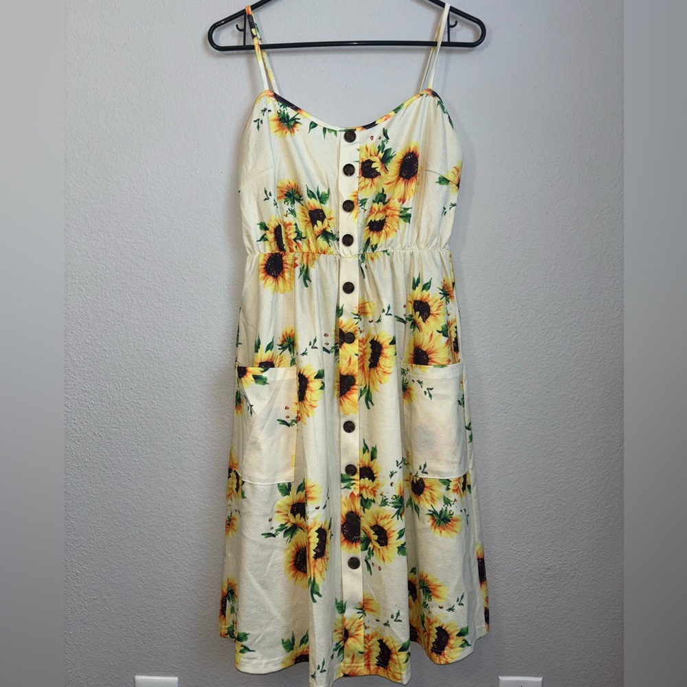 Zaful Sunflower Print Midi Dress - Yellow and White- Brand New